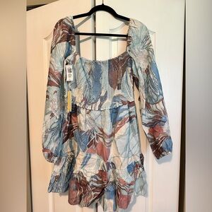 Wilfred Tempest Linen Mini Dress L Blue Floral new